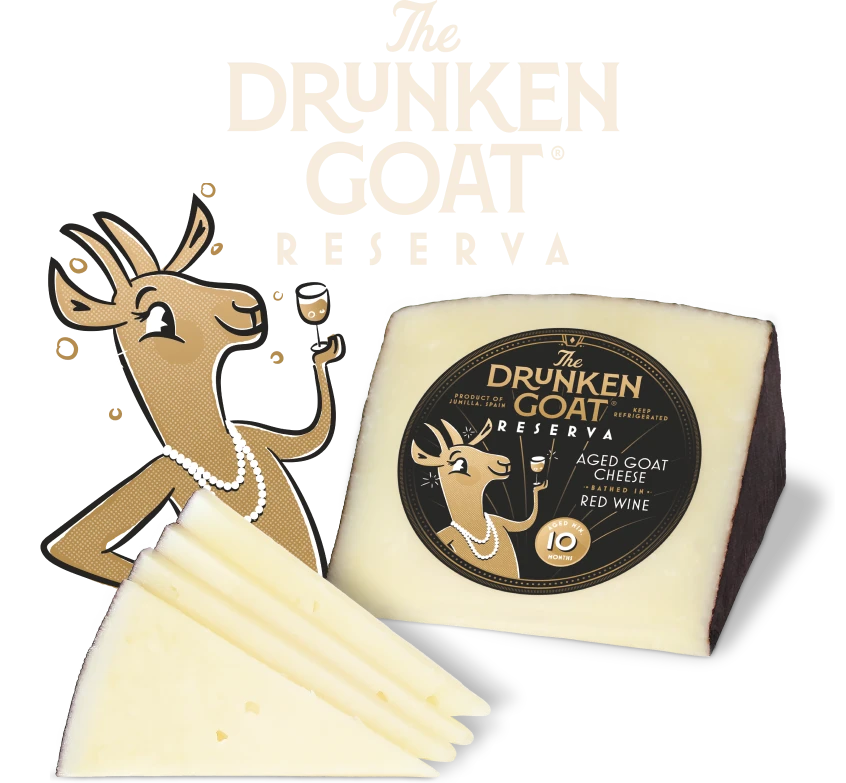 A block of the The Drunken Goat Reserva, an aged goat cheese bathed in red wine