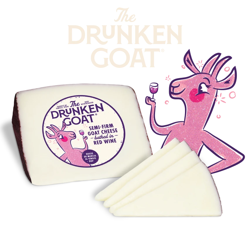 A block of The Drunken Goat, a semi-firm goat cheese bathed in red wine