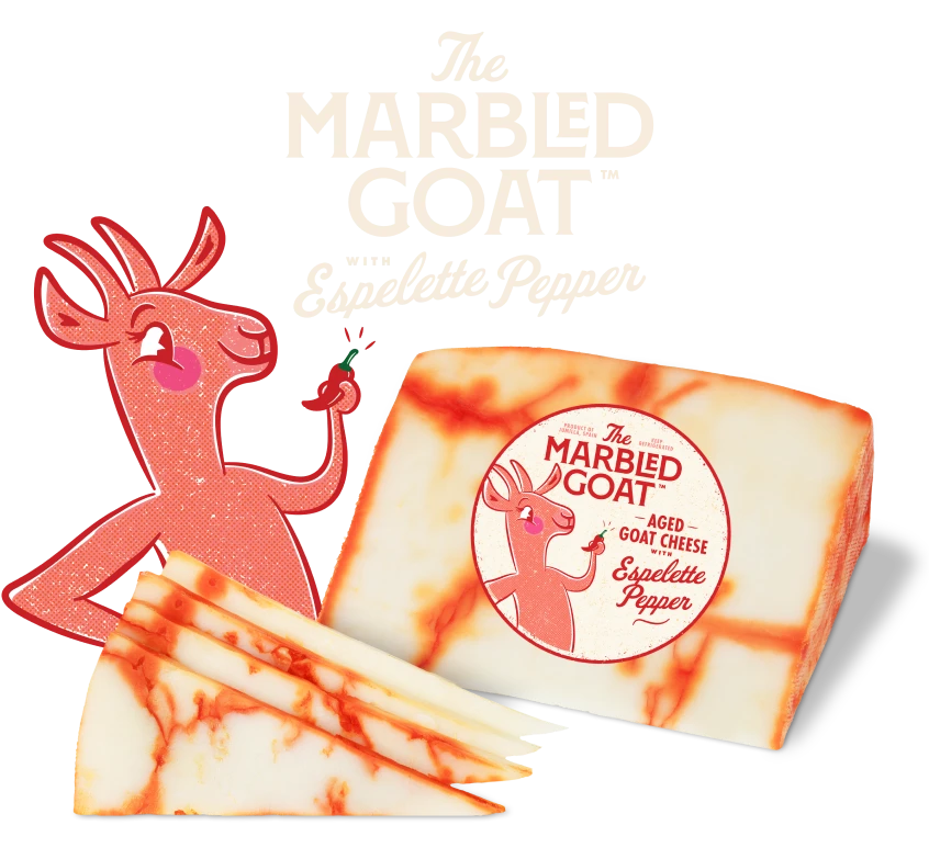 A block of The Marbled Goat, an aged goat cheese with espelette pepper