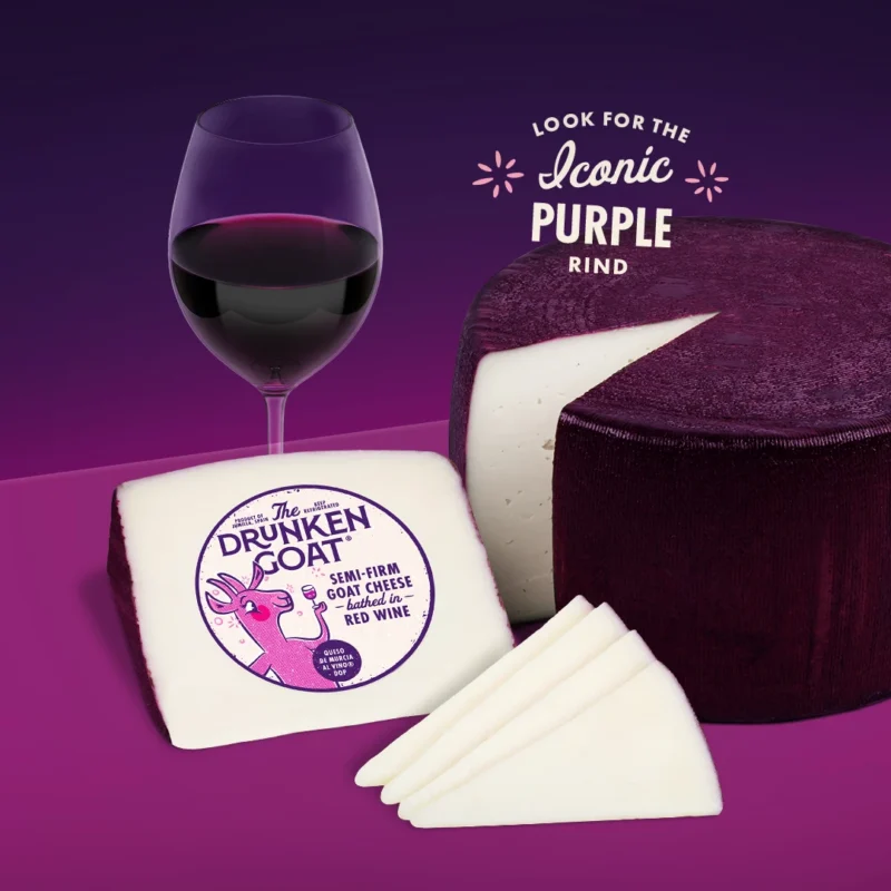 Look for the iconic purple rind of The Drunken Goat cheese at your local grocer!